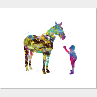 Little boy with horse Posters and Art